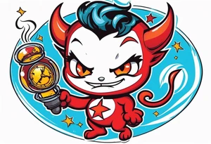 cute devil boy holding a timebomb tattoo idea