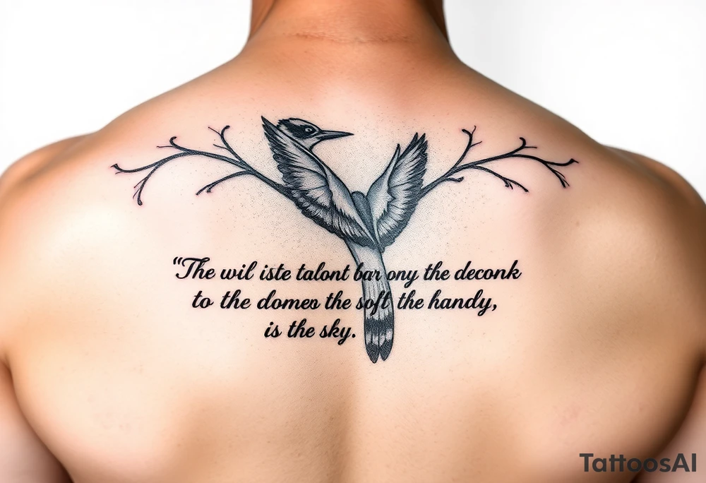 “"If only, if only," the woodpecker sighs,

The bark on the tree was as soft as the sky.

As the wolf waits below, so hungry and lonely,

He cries to the moon, "If only, if only."” 
written as a tattoo on rib cage tattoo idea