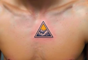 A tiny yellow triangle representing air, drawn with wispy cloud-like textures inside. tattoo idea