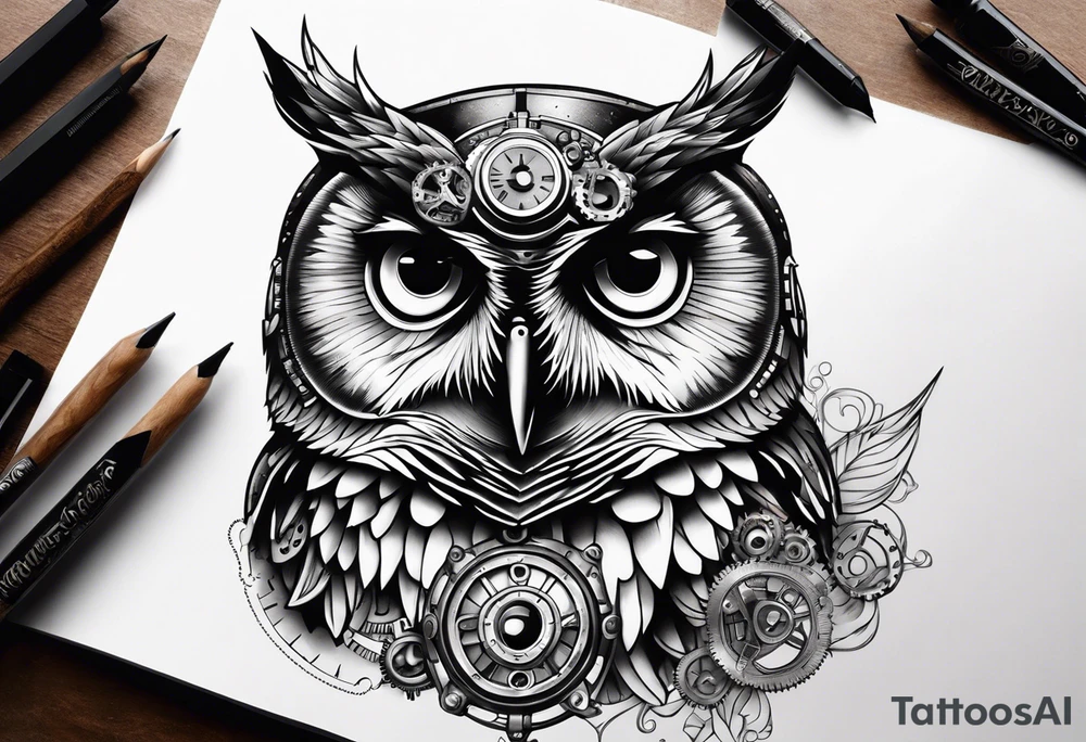 Owl in a steampunk style tattoo idea