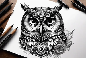 Owl in a steampunk style tattoo idea