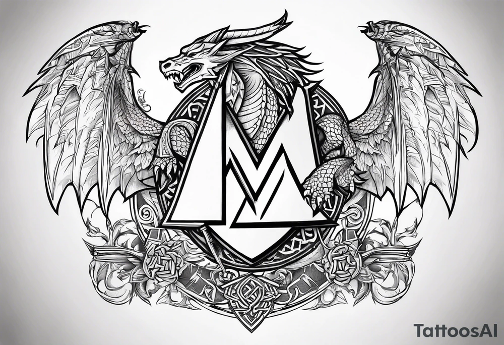 Valhalla sword shield dragon axe Valknut tattoo idea