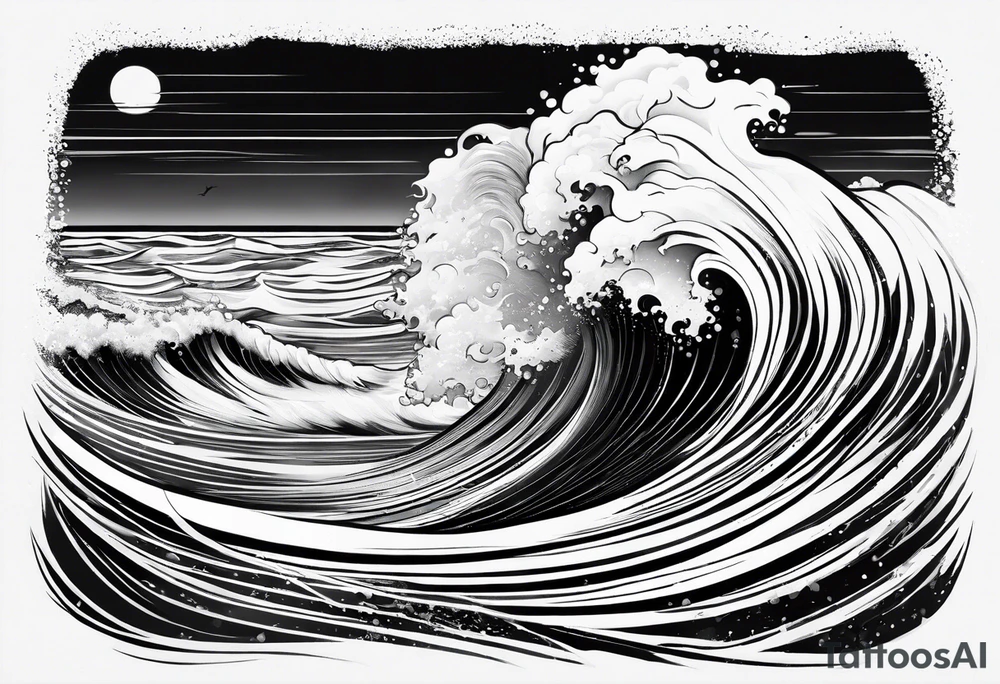 waves;  
"come what may" written underneath; outside forearm not an oval tattoo idea