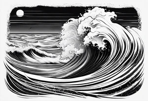 waves;  
"come what may" written underneath; outside forearm not an oval tattoo idea