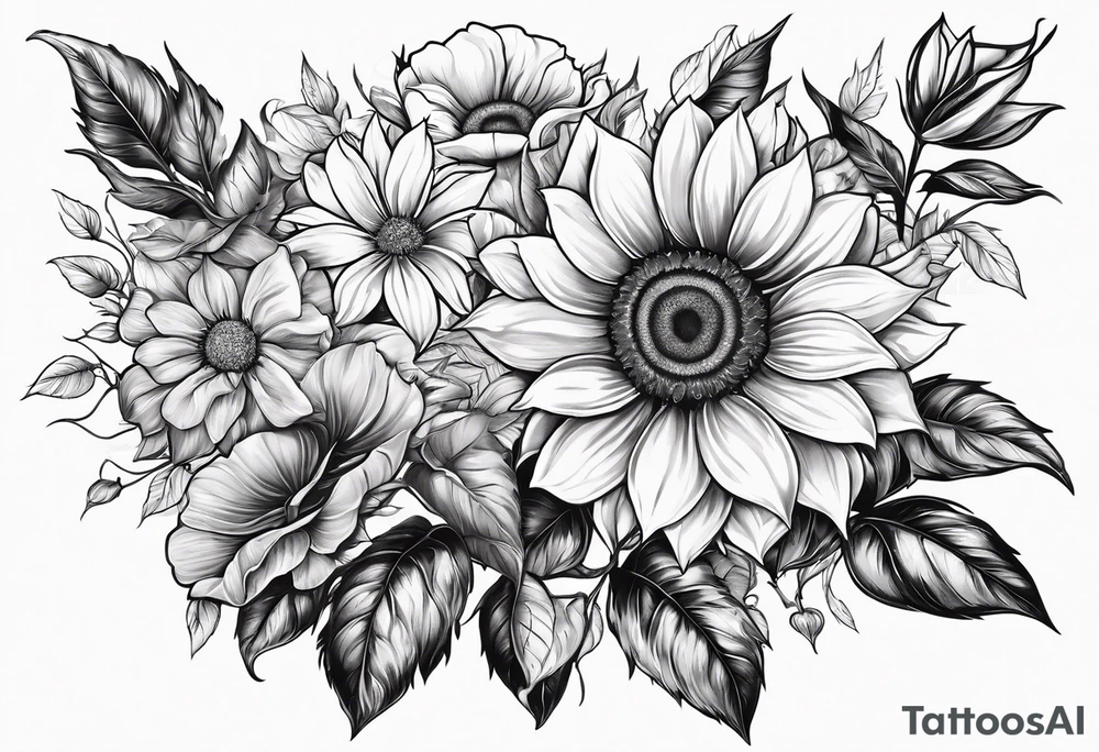 animal flower rose, sunflower, tattoo idea