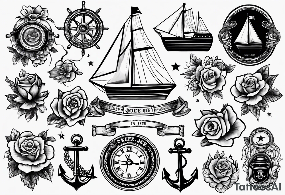 Traditional tattoo flash sheet sailor theme tattoo idea