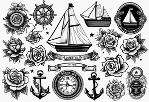 Traditional tattoo flash sheet sailor theme tattoo idea