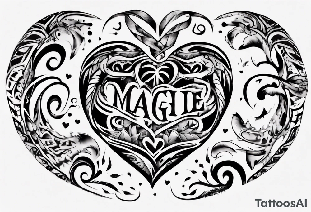 A heart with the words Maggie and Lucas tattoo idea