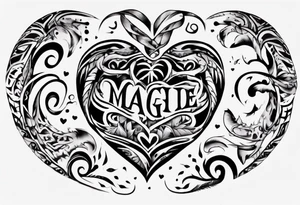 A heart with the words Maggie and Lucas tattoo idea