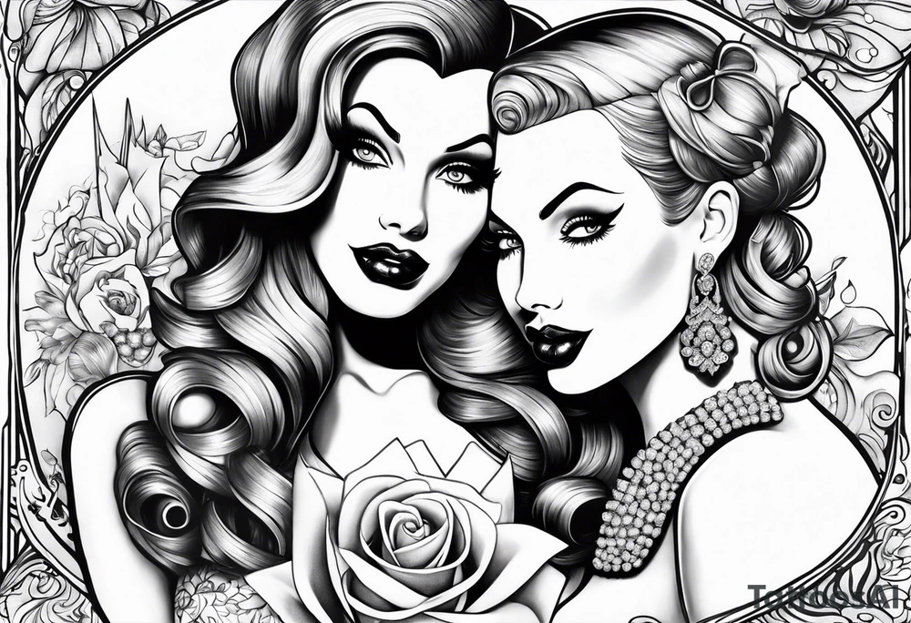 jessica rabbit and Marilin monroe sharing a pop sicle tattoo idea