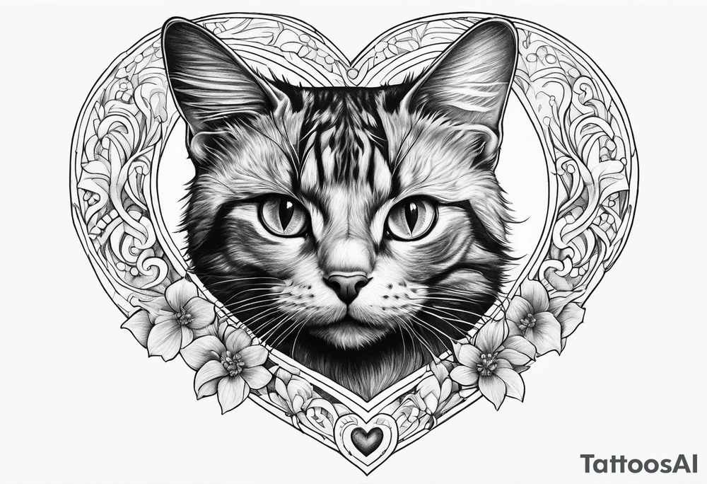 Cat hugging a heart tattoo idea