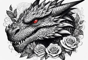 Drogon's face amongst roses and thorns tattoo idea