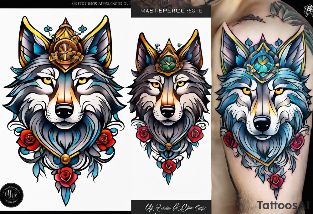 Neotraditional wolf tattoo idea