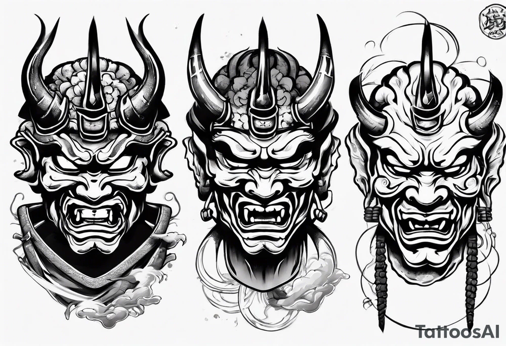 Japanese oni mask samurai without horns tattoo idea