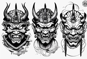 Japanese oni mask samurai without horns tattoo idea