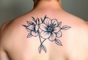 Flower tattoo with violets and chrysanthemum tattoo idea