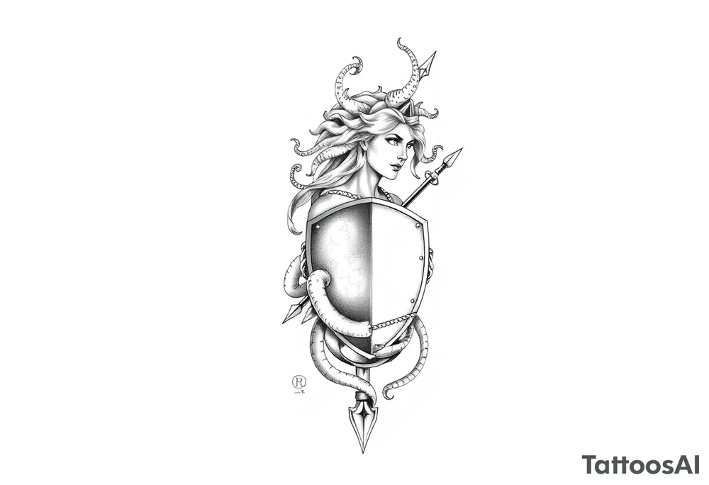 Athena
Medusa on her shield
Spear tattoo idea