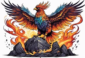 phoenix flying out of a stone alter tattoo idea