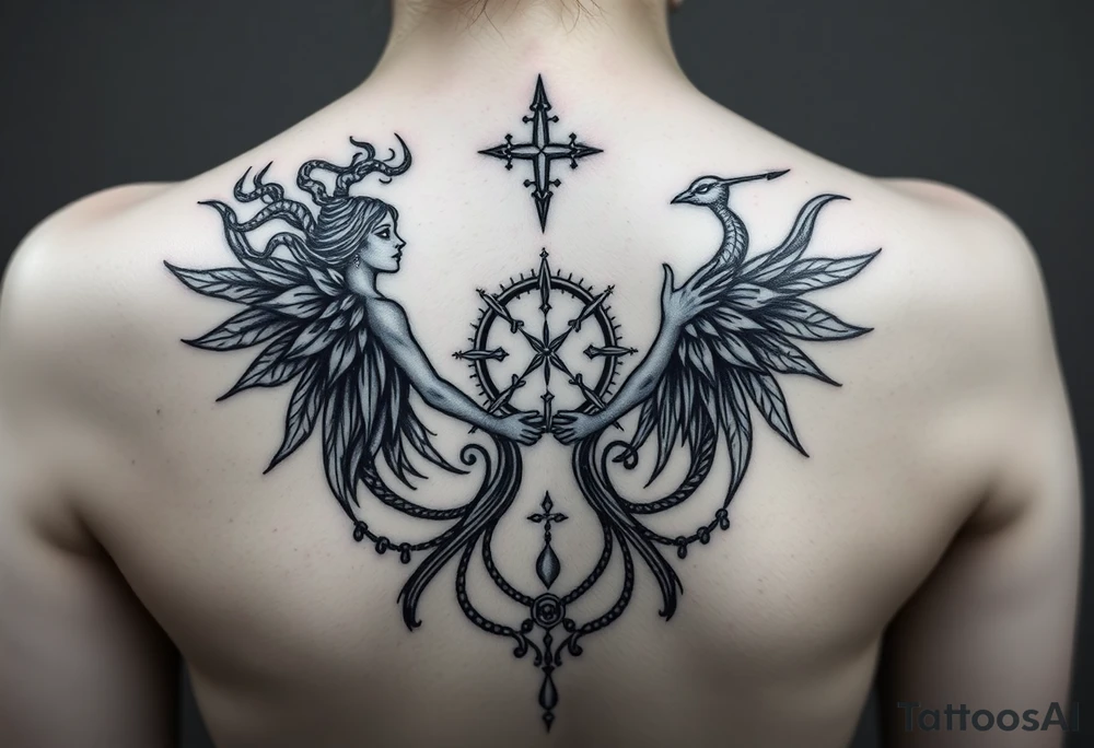Goddesses Hecate and Freya intertwined by magic. With both feminine and masculine qualities. tattoo idea