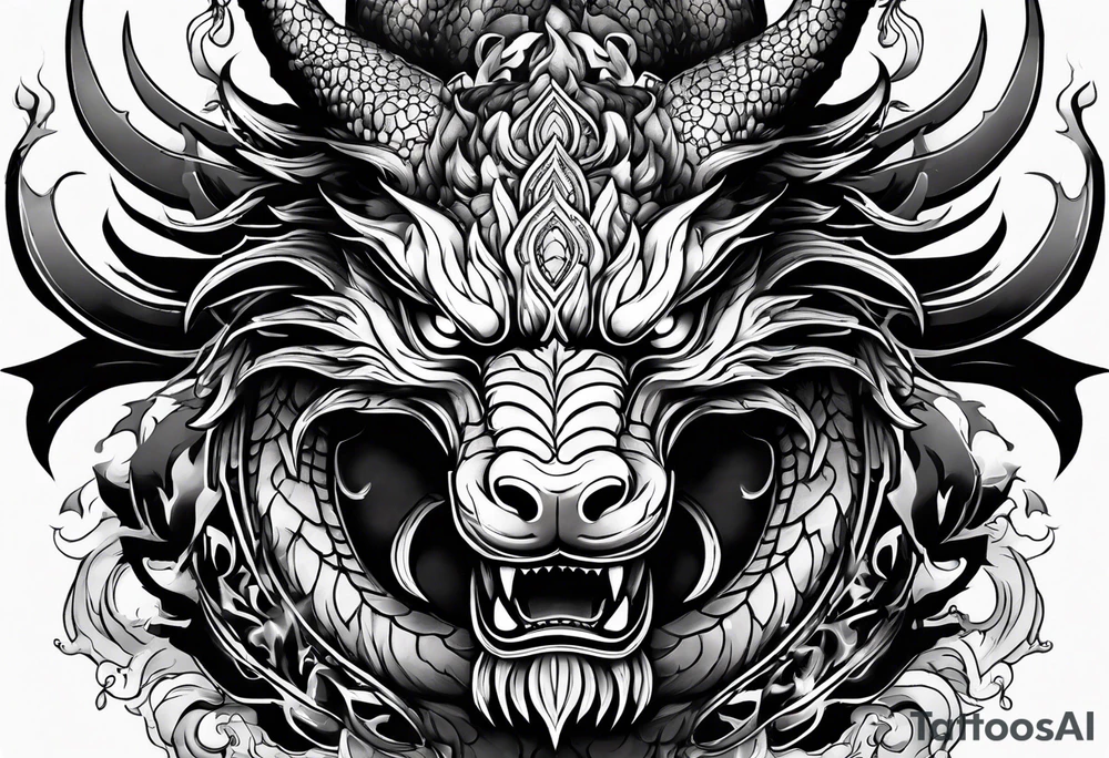 dragon mask fire tattoo idea