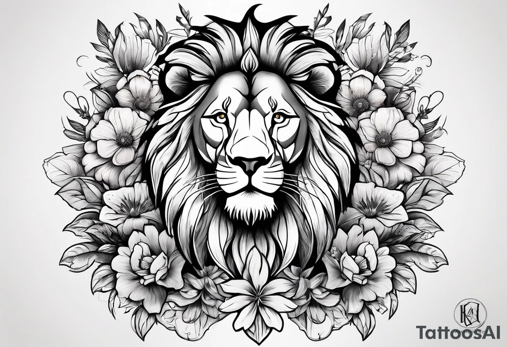 Lion and flowers tattoo idea