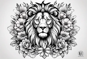 Lion and flowers tattoo idea