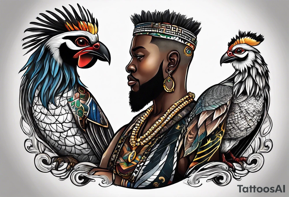 esu africano com porongos e galo tattoo idea