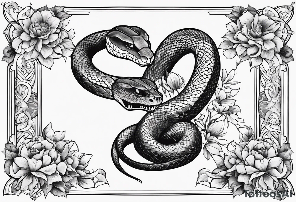 snake wrapped around a sword shattering into flower tattoo idea