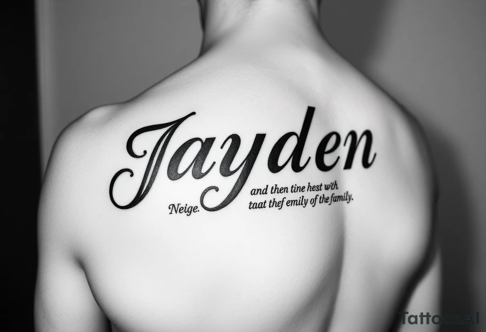 Give me a forearm tattoo with the name Jayden and add a powerful quote about the importance of family tattoo idea