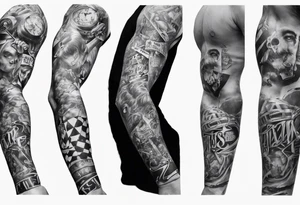 men’s arm sleeve, the name Peters, jack of all trades tattoo idea