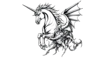 Dark unicorn evil and angry fighting with demons tattoo idea