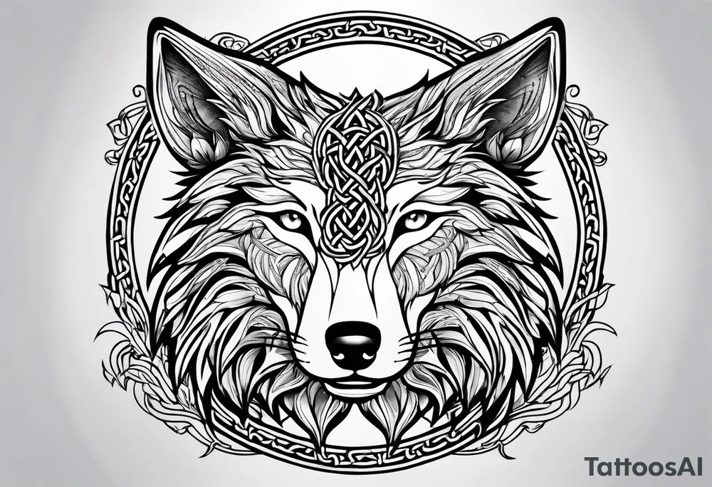 Celtic wolf face tattoo idea