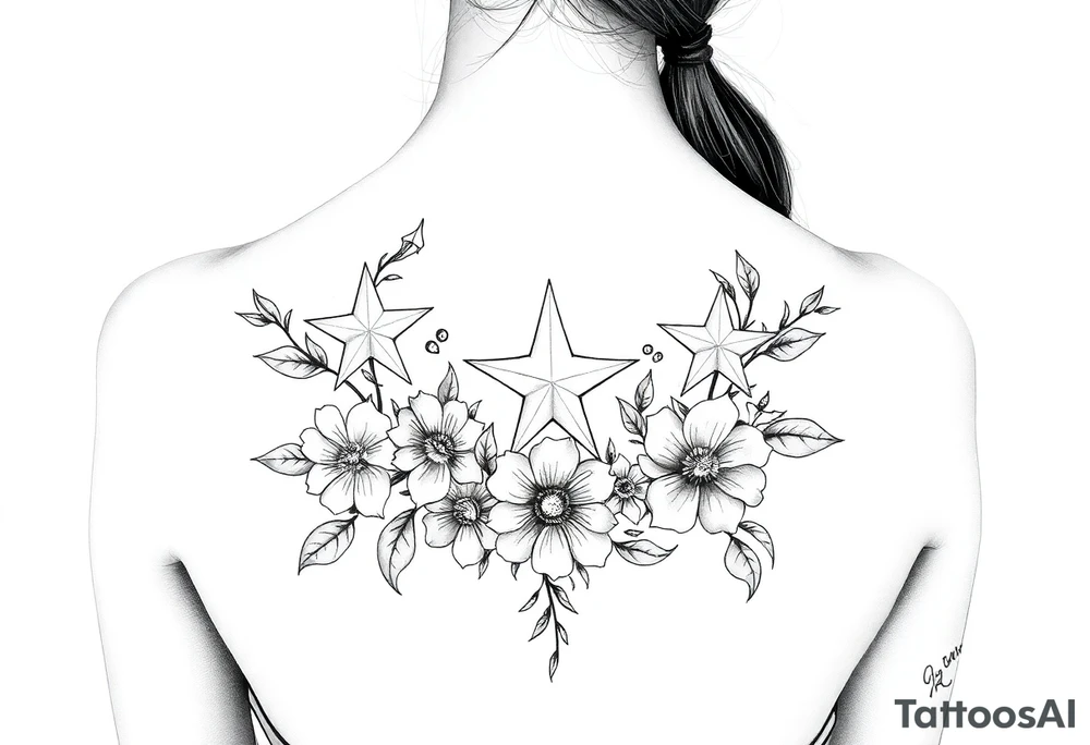 Stars with flowers and lace background tattoo idea