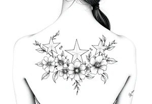 Stars with flowers and lace background tattoo idea