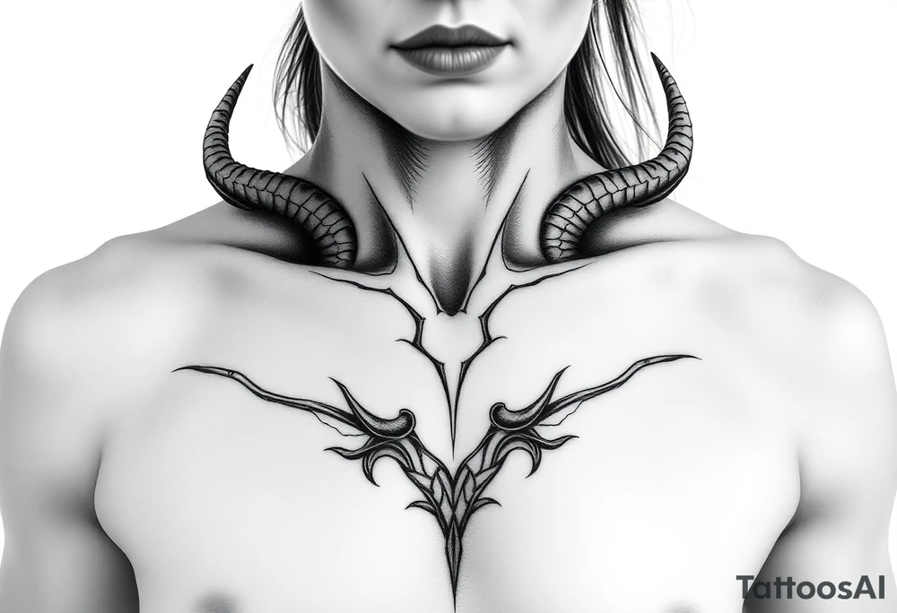 Feminine Tattoo with horns just barley touching collarbone tattoo idea