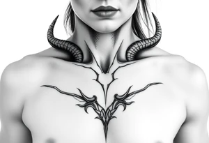 Feminine Tattoo with horns just barley touching collarbone tattoo idea