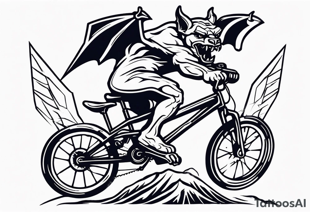 gargoyle riding a full suspension mountain bike tattoo idea