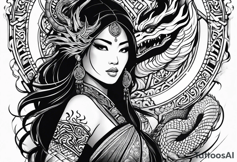 filipino tribal with a japanese dragon tattoo idea