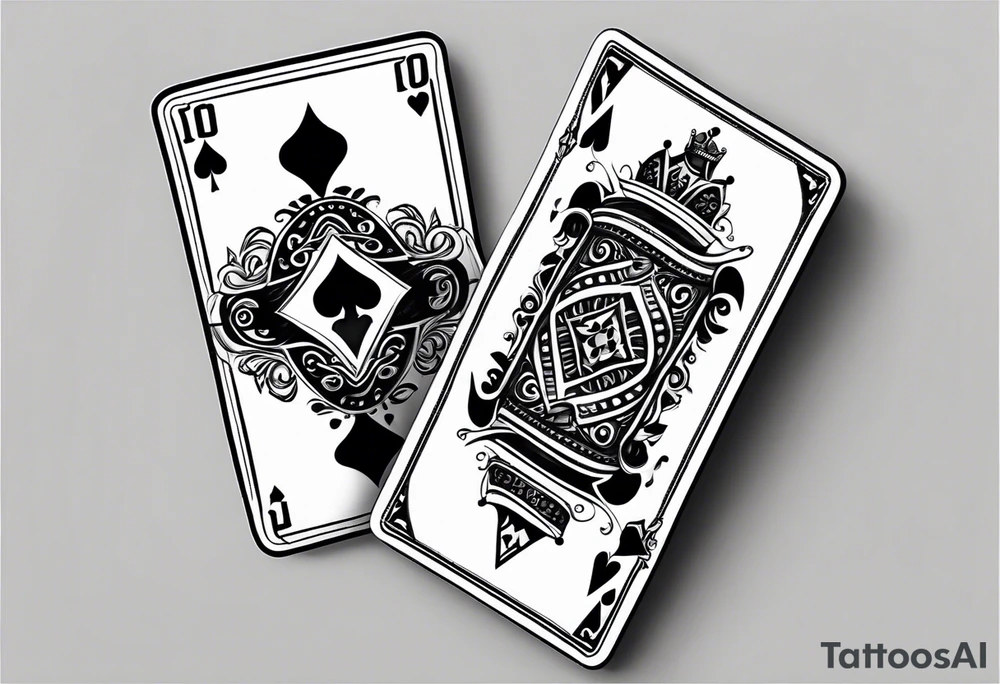 one playing card with both queen of hearts and king of spades in extreme minimalistic style tattoo idea