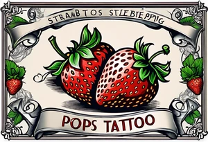 traditional  Strawberry with banner across it that says Pops tattoo idea