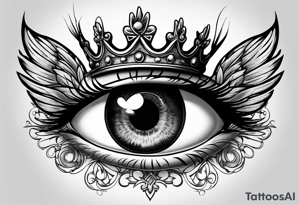 big eye with wings and crown tattoo idea