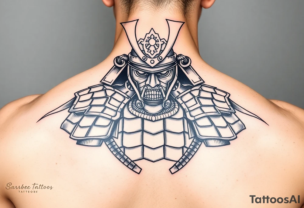 Armoured Japanese samurai traditional tattoo idea