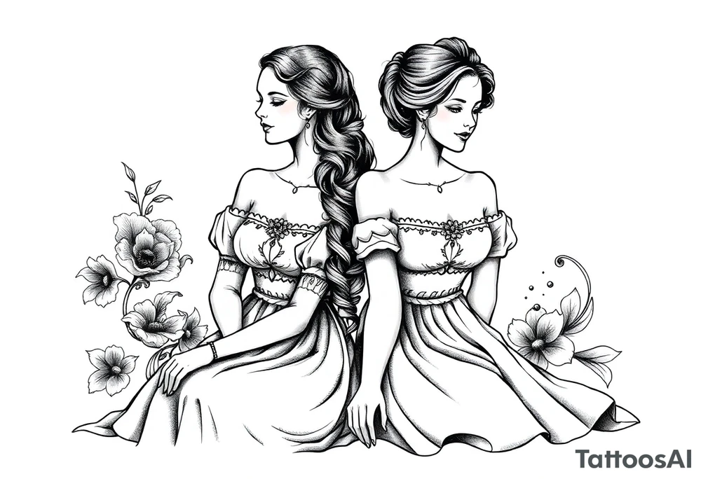 Two sisters with dress sitting next tattoo idea