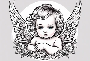 a baby angel with "my sweet angel" written underneath it tattoo idea