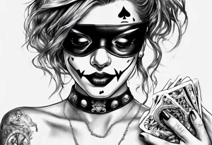 Blindfold girl with card joker tattoo idea