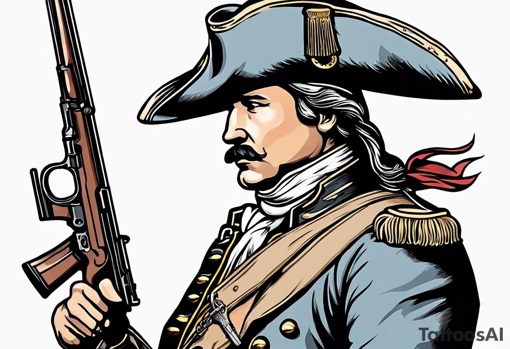charging 
revolutionary war colonial soldier with Ar-15 and Liberty Bell Liberty or death tattoo idea