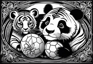 Baby panda and baby tiger passing a ball tattoo idea