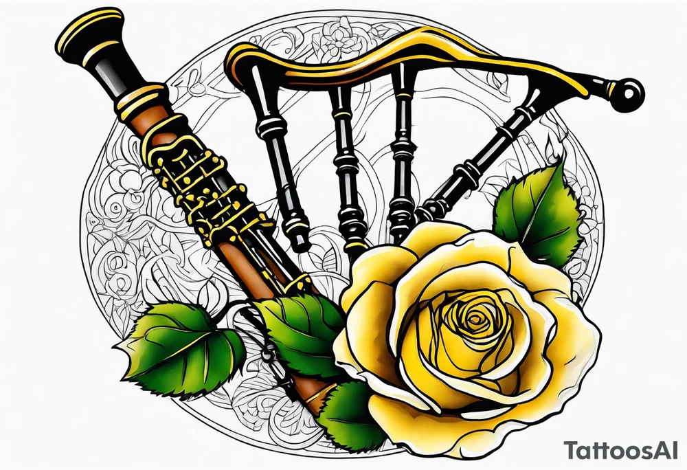 Irish bagpipes yellow rose tattoo idea