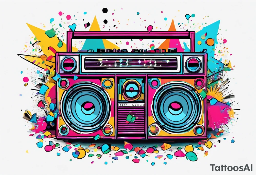 1980's style dance party with boom box and confetti in a beach theme. do not include cars tattoo idea