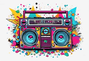 1980's style dance party with boom box and confetti in a beach theme. do not include cars tattoo idea